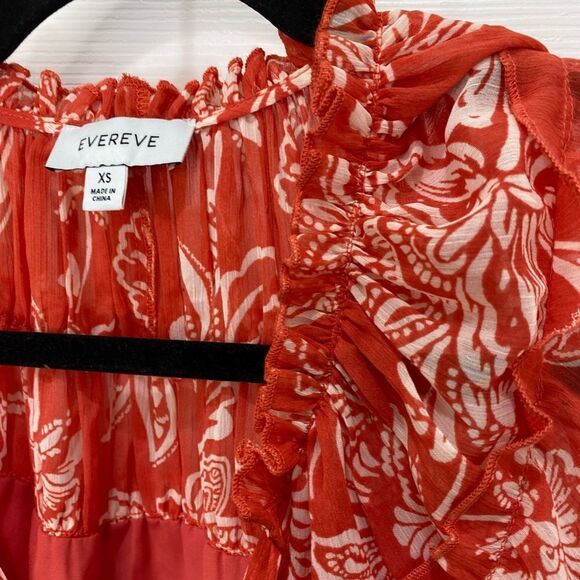 Evereve orange and white floral print long sleeve tie front top, size x small - Picture 9 of 12